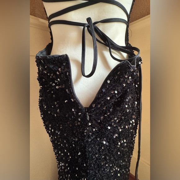 FAERIESTY Sparkling Black Evening  Maxi Dress Spaghetti Strap and open back.. - Picture 6 of 12